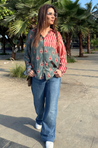 Jazba -Moss Green Dual Printed Stripe Shirt