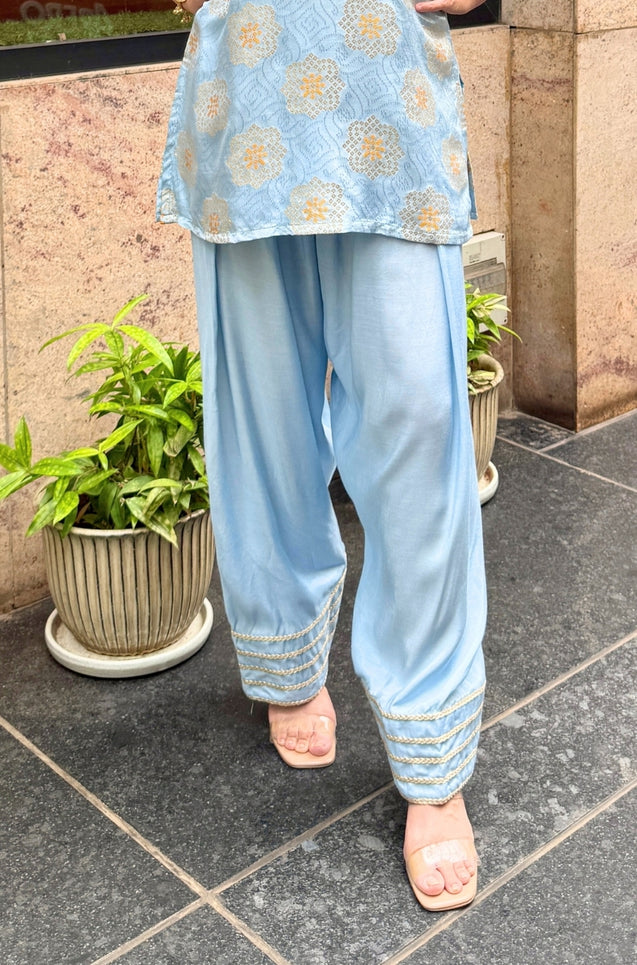 Farshi- Powder Blue Farshi set with Kurta and Wide leg Pants (Pre-Order).