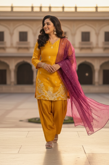 Golden Mustard Fashi salwar With Dupatta