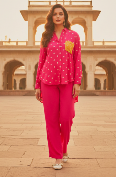 PHULJARI- Fuchsia Glow Jacquard Co-ord set