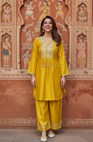 FITOOR- Saffron Yellow Embroidered Kurta Set