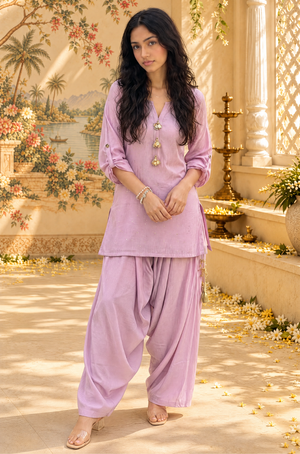Festive Lavender Kurta with Cowl Pants Set