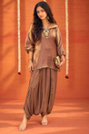 Mizaaj-Mocha Tunic style Top  with Dhoti Skirt Set(PRE-0RDER)