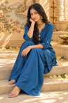 Festive  Sapphire Blue Kurta with Cowl Pants Set