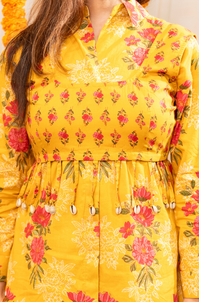 AAFREEN-  Marigold Floral Printed Co-Ord Set with Koti