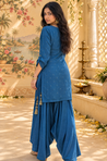 Festive  Sapphire Blue Kurta with Cowl Pants Set
