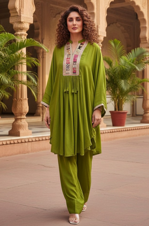 Green  Farshi Salwar with Raglan Sleeves