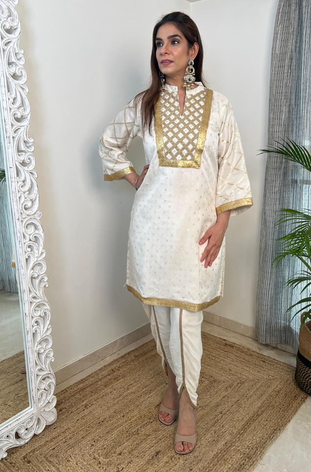 Noorani-Cream  Criss Cross lacework Two Piece Set