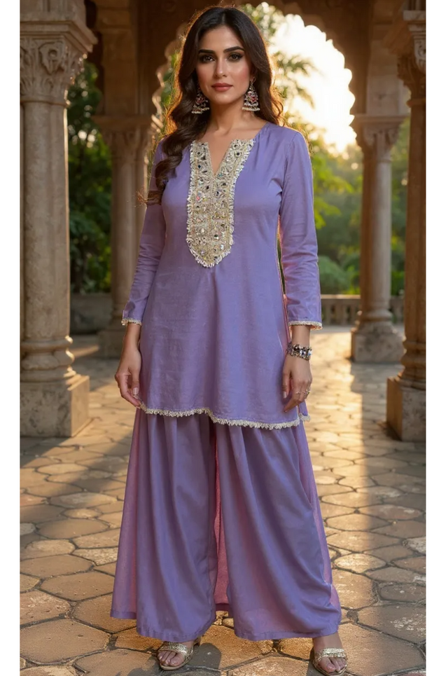 FITOOR -Lavender Short Kurta With Cowl Pant