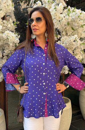 MAERI-Indigo  Bandhani shirt