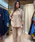 Rozana - Beige Shirt Collar Cutwork Co-Ord Set with Straight Pants