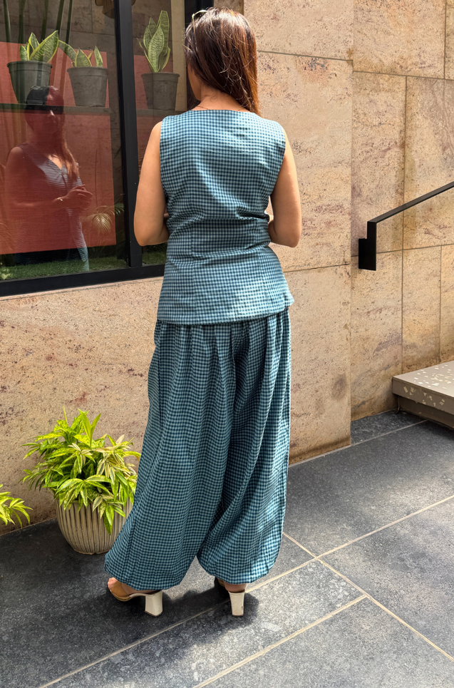 Rozana - Blue Waistcoat & Balloon Pants Co-Ord Set