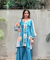 Sea Blue High-Low Kurta With  Flared Pant