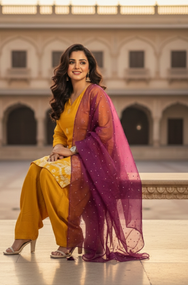 Golden Mustard Fashi salwar With Dupatta