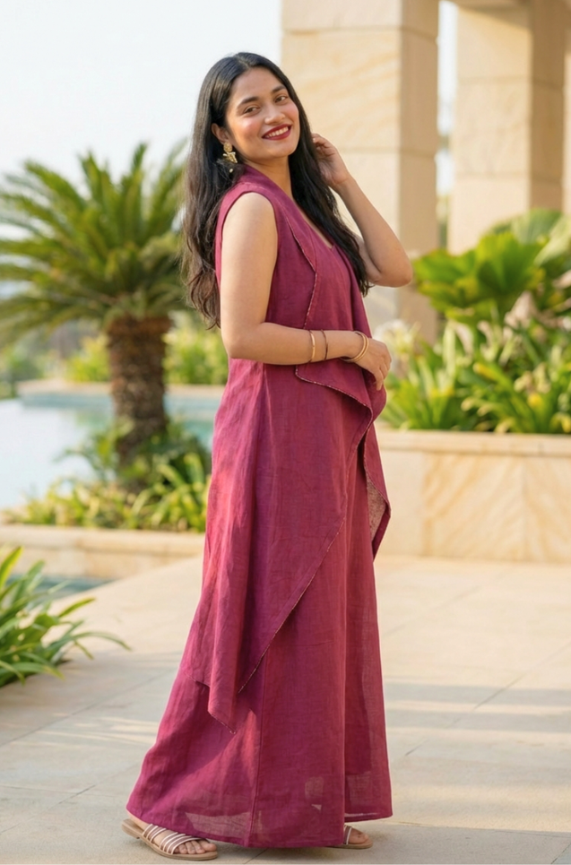 Rozana - Beetroot Pink long Gown With Jacket