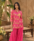 Festive Fuchsia  Pink Ikat Printed Short Kurta With Cowl Pant(Pre-order)