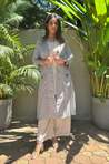 REZAAR- Greyish -Blue  Three  Piece Cotton Blazer Jacket Set