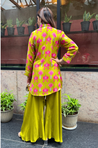 Festive  Lime Green Ikat Printed Short Kurta With Cowl Pant(Pre-order)