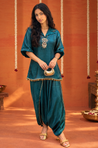 Mizaaj-  Teal  Green Tunic style Top  with Dhoti Skirt Set(PRE-0RDER)