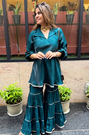 Mizaaj- Teal Green Tunic Sharara Set