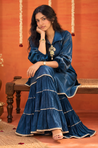 Mizaaj-Teal Blue Tunic Sharara Set