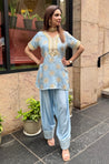 Farshi- Powder Blue Farshi set with Kurta and Wide leg Pants (Pre-Order).