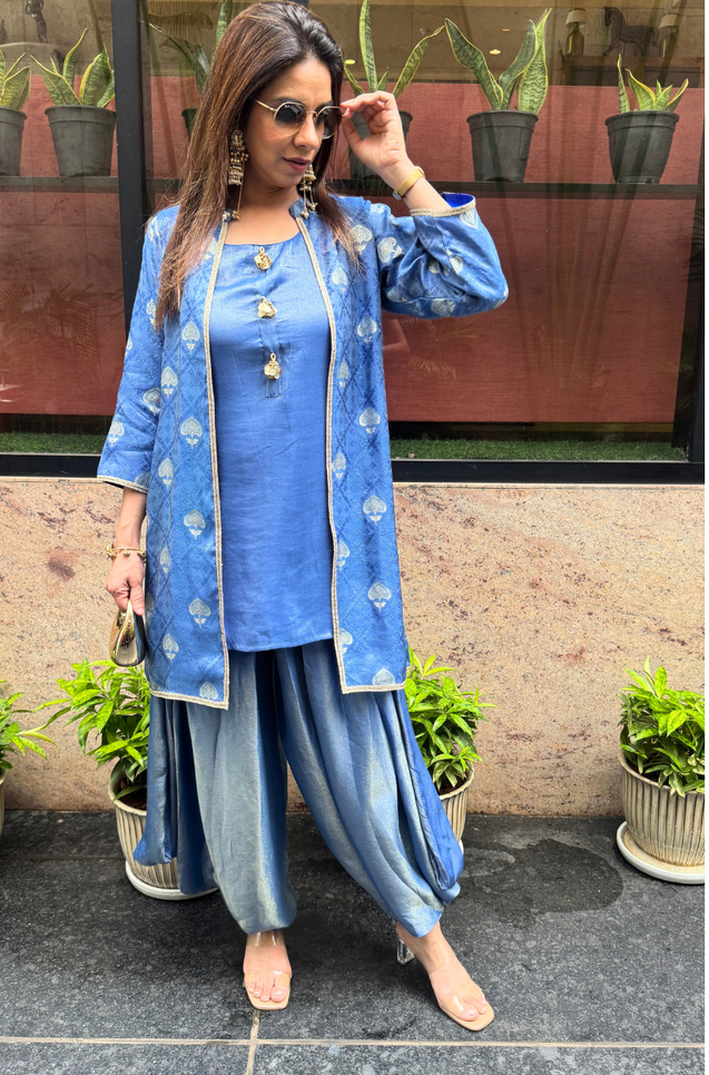 Festive  Dusty Royal blue  Jacket with Inner and Goro  Pant
