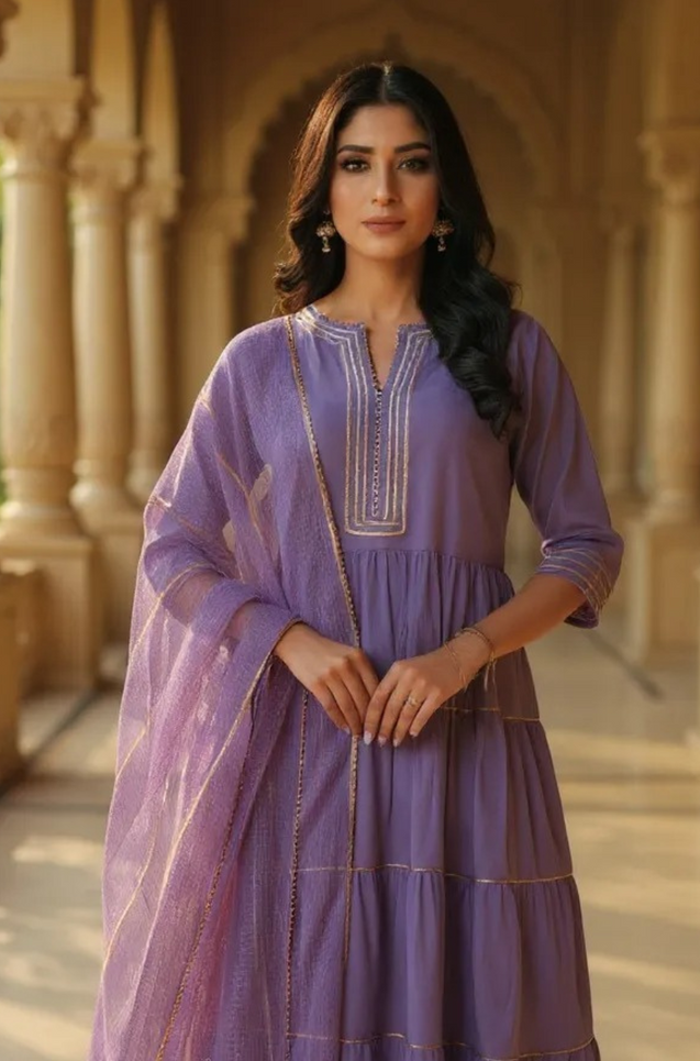 Lavender Anarkali  Three piece set with Dupatta