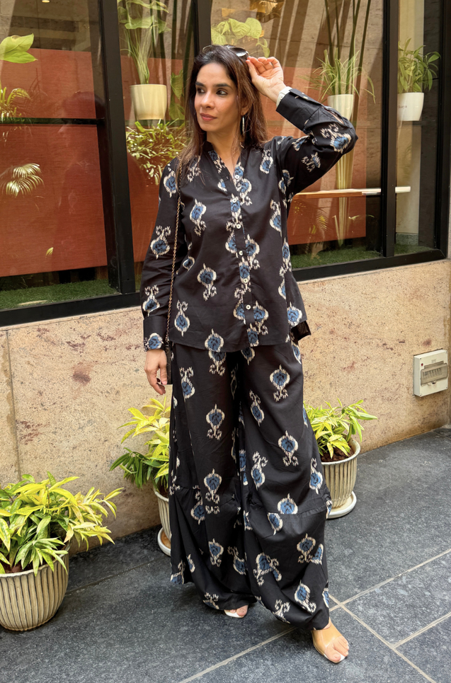 Rozana- Black Printed Drape Pants Co-ord Set (PRE-ORDER)