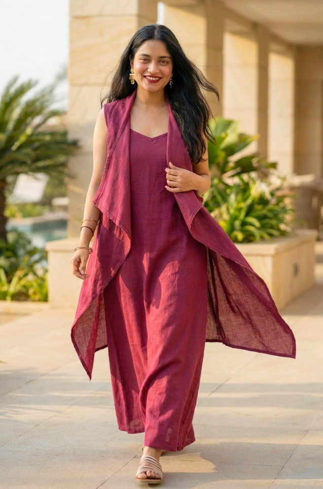 Rozana - Beetroot Pink long Gown With Jacket