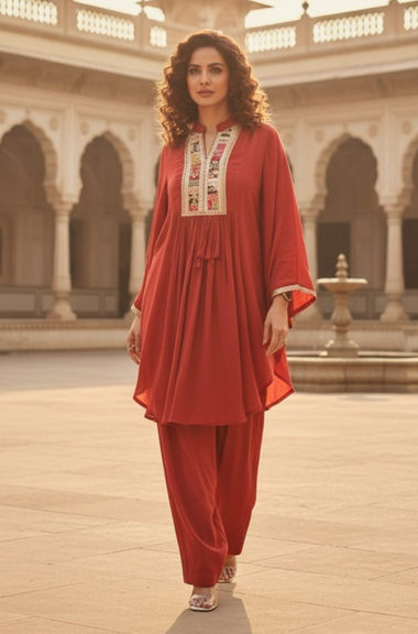 NAZM-Rust Farshi Salwar with Raglan Sleeves