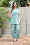 REZAAR- Sea Green Blazer With Bustier and cuffed Pants