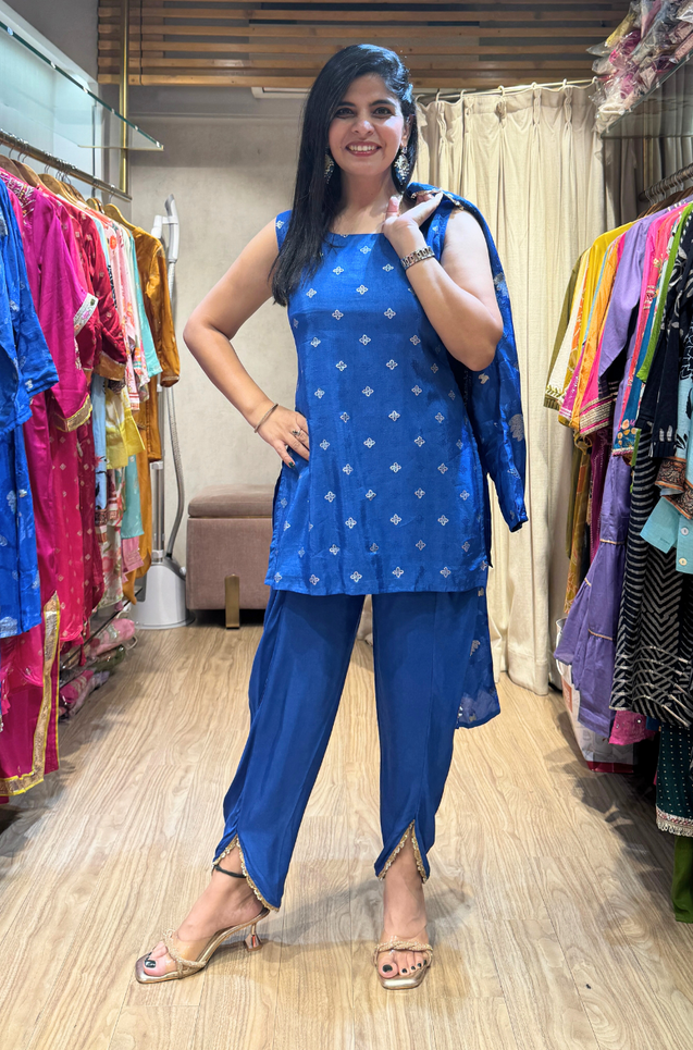 PHULJARI- Royal Blue Three Piece set with Inner and Jacket