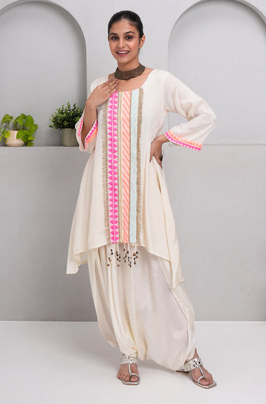 JUGNI -Neon off-white Two-Piece dhoti Skirt Set