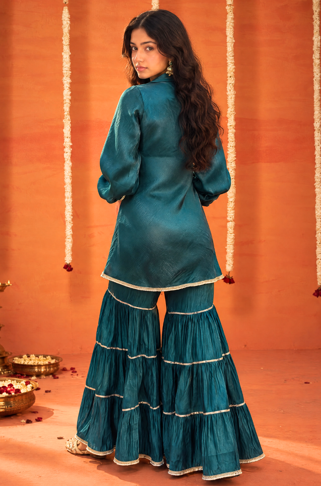 Mizaaj- Teal Green Tunic Sharara Set