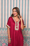 JHOOM-Maroon Solid Batwing Sleeves Two Piece Set