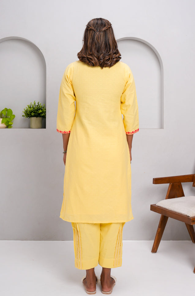 ZAIB- Yellow Multicolor Embroidered two piece Set