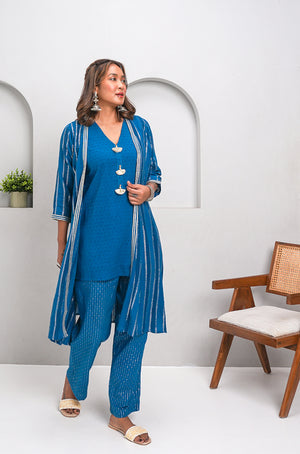 RANGAT- Cobalt Blue  Kurta with Palazzo and Jacket