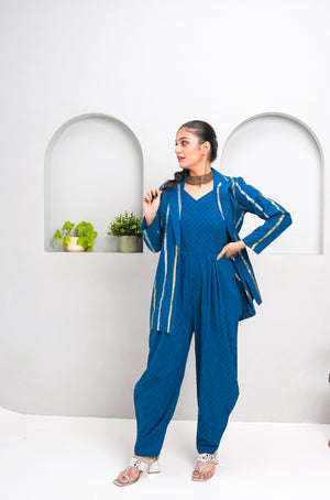 Rangat-Cobalt Blue Jumpsuit With Jacket