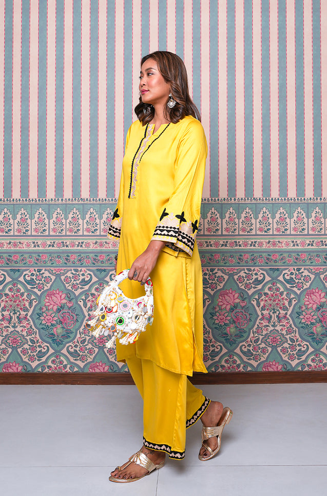 Jhoom-Sun Yellow Embroidered Two Piece Set