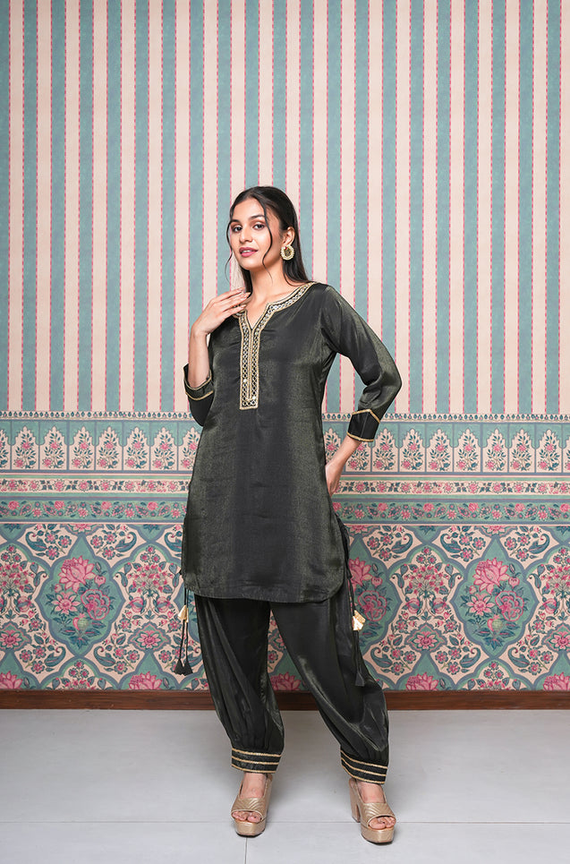 PASSORI -Black  Shimmer Pathani  Two Piece Set