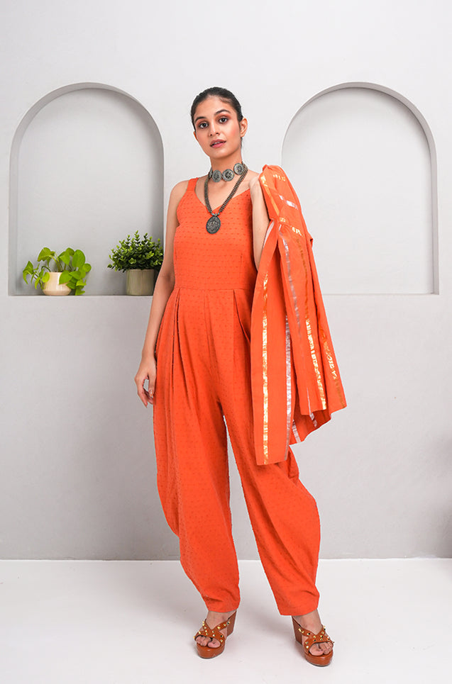 RANGAT-Rust orange jumpsuit with jacket