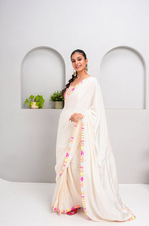 Prestitched Neon White Saree