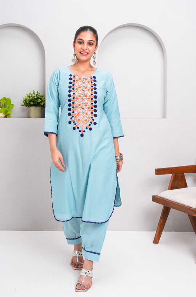 ZAIB-Powder Blue  Embroidered two piece Set