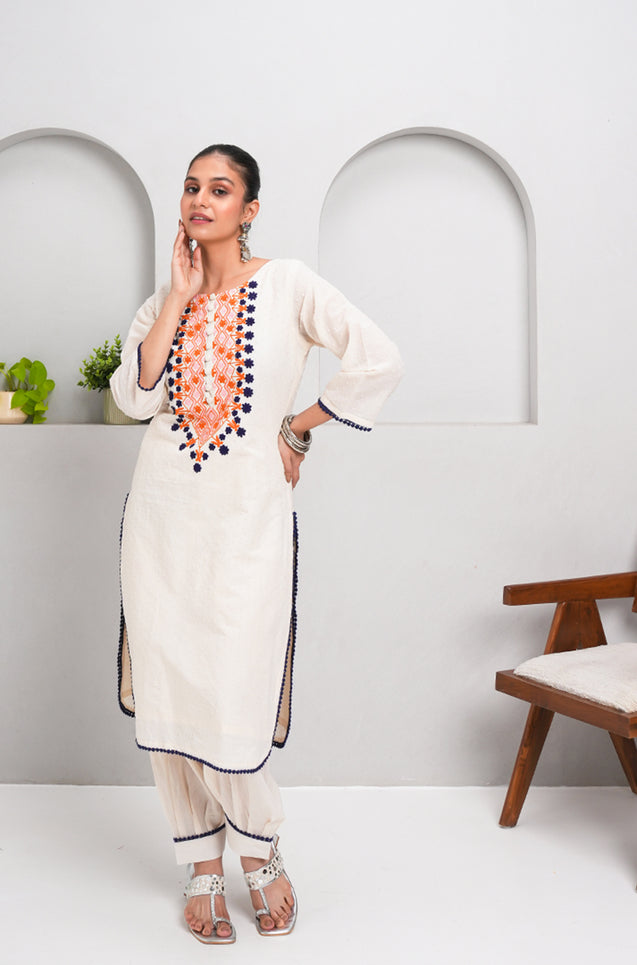 ZAIB-White  Embroidered Two Piece Set