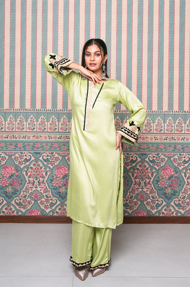 Jhoom-Sage Green Embroidered Two Piece Set