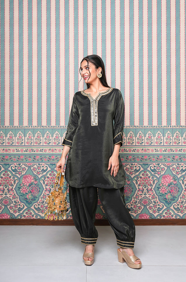 PASSORI -Black  Shimmer Pathani  Two Piece Set