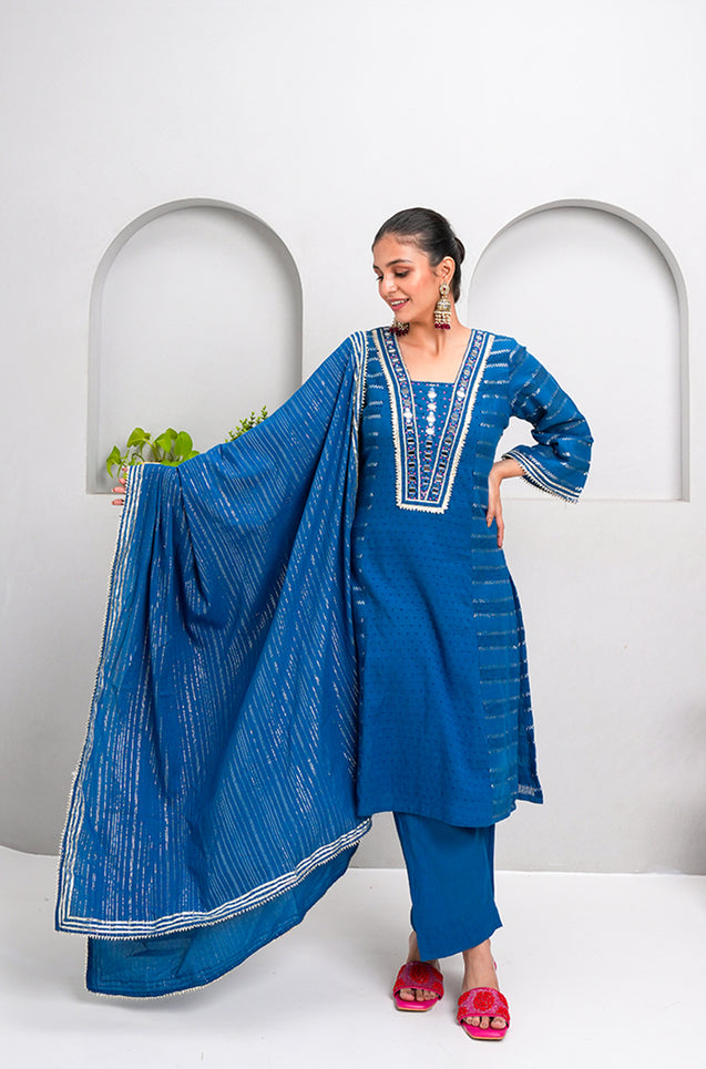 RANGAT-Blue Three Piece Suit  Set