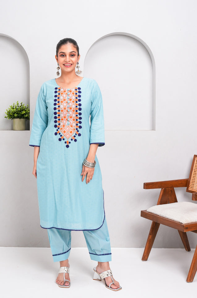 ZAIB-Powder Blue  Embroidered two piece Set