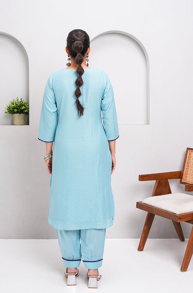 ZAIB-Powder Blue  Embroidered two piece Set